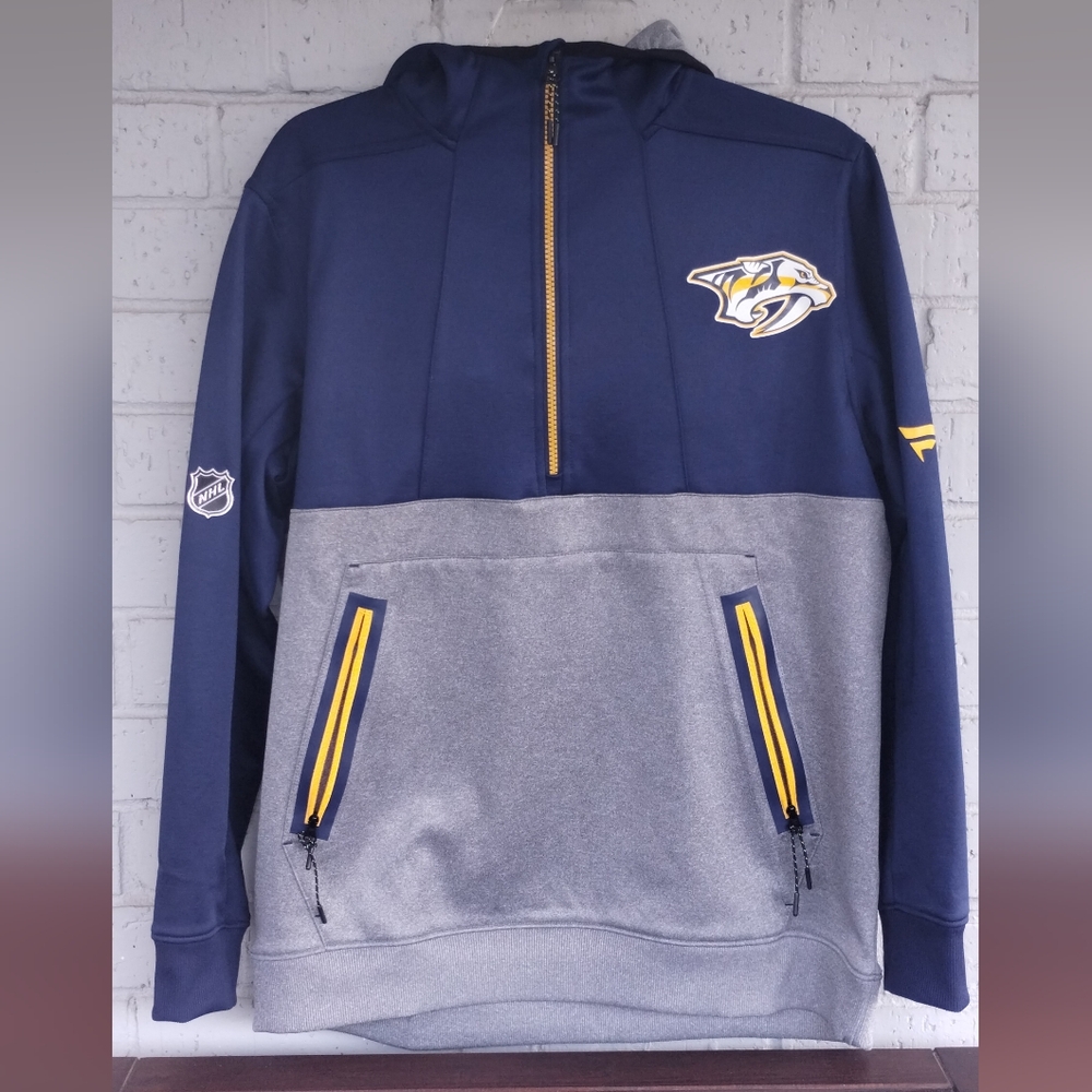 Nashville Predators Fanatics Authentic Pro Half-Zip Hoodie Navy Heathered Gray